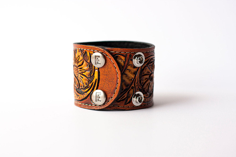 READY TO SHIP/Hand Tooled Leather Cuff/Floral