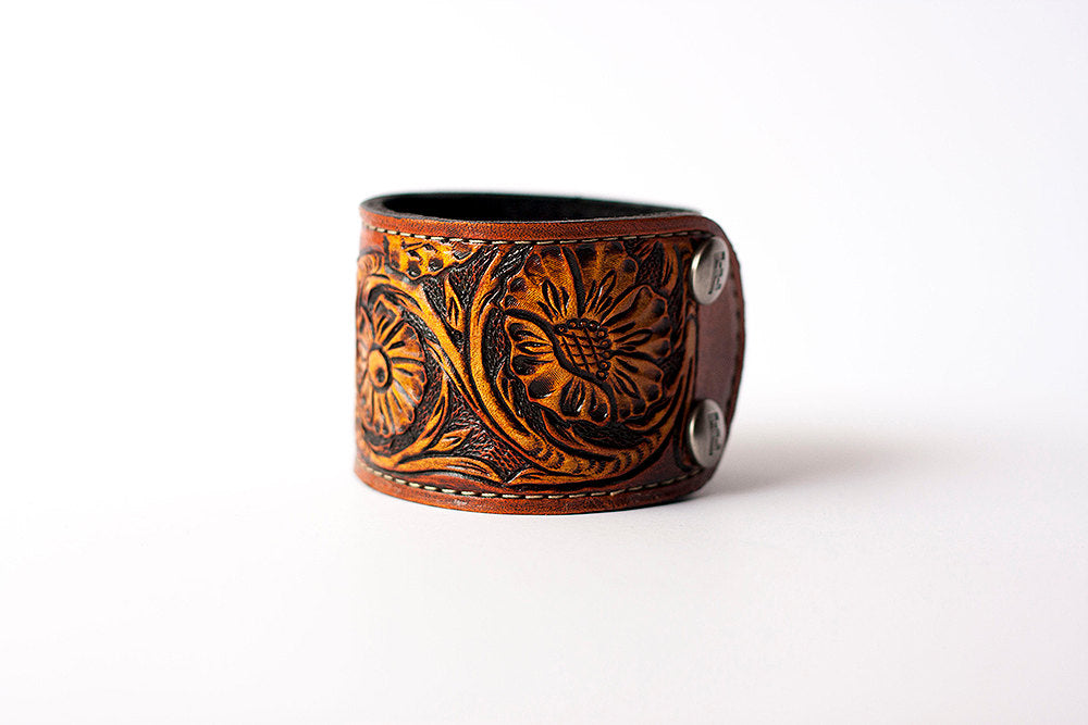 READY TO SHIP/Hand Tooled Leather Cuff/Floral